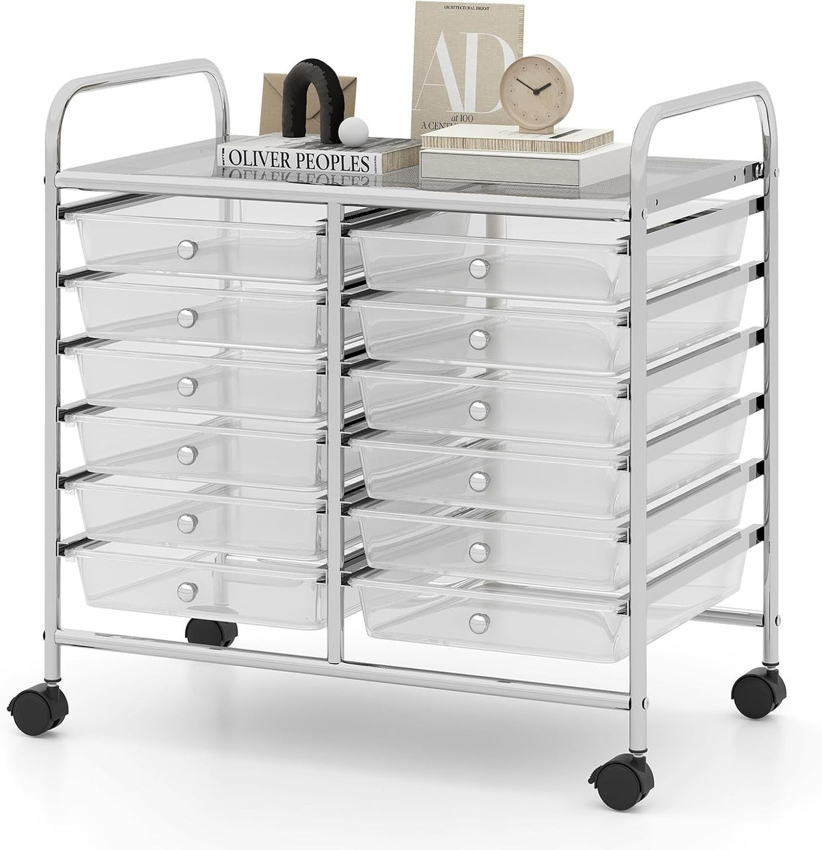 12 Drawer Rolling Storage Cart Clear Utility Trolley Lockable Wheels