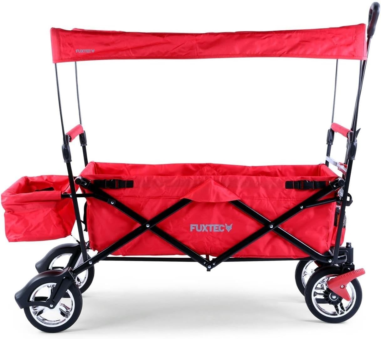 Red Kids Folding Wagon Push Pull Stroller Cart w/ Canopy & Storage Bag
