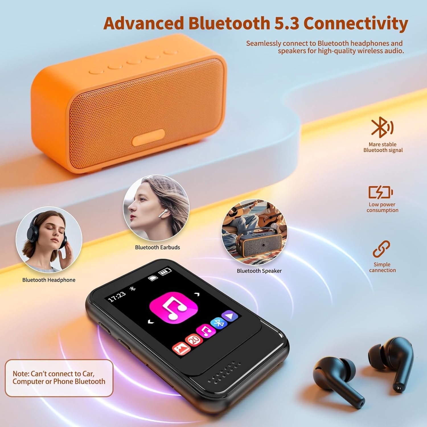 Bluetooth MP3 Player Black Touch Screen 512GB FM Speaker
