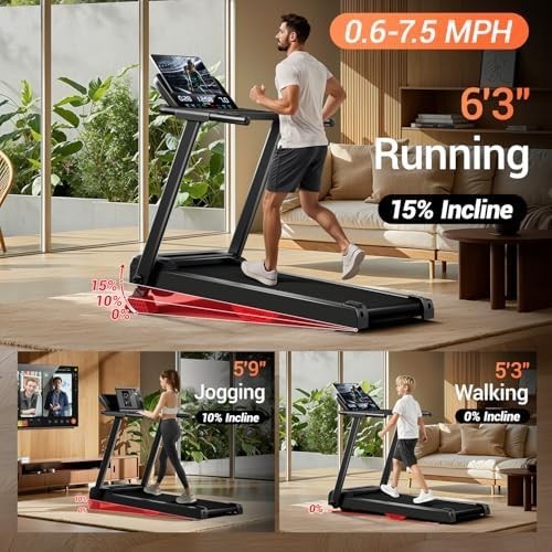 Foldable Home Treadmill 3.0HP 15% Incline 12KM/H Heart Rate Monitor
