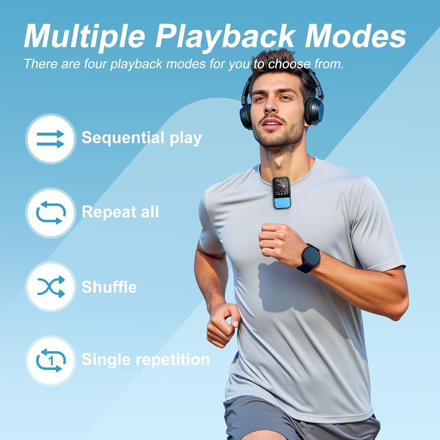 128GB Clip MP3 Player Blue Bluetooth 5.3 FM Sport