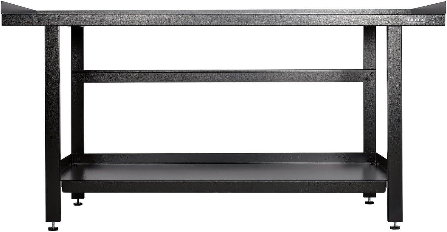 Heavy Duty 1.83m Steel Workbench Matte Black Adjustable Feet Bunker Range