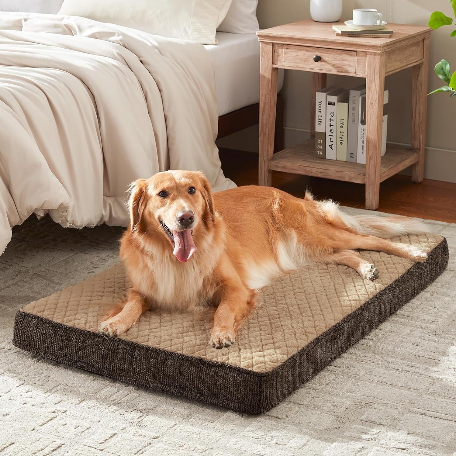 XXL Orthopedic Dog Crate Bed 119x74cm Memory Foam Brown