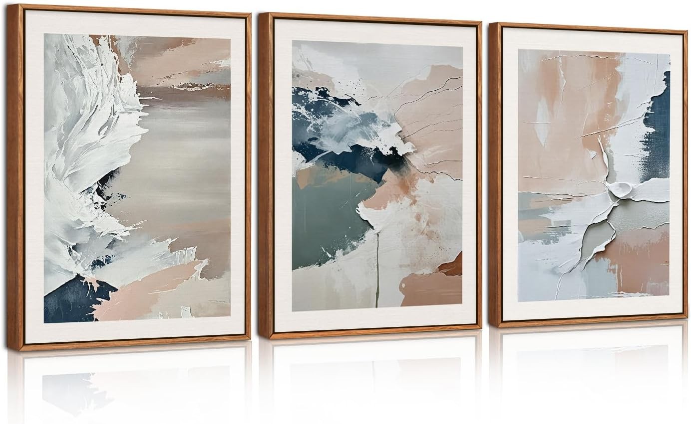 3 Panel Pastel Abstract Canvas Wall Art 30x40cm Framed Set