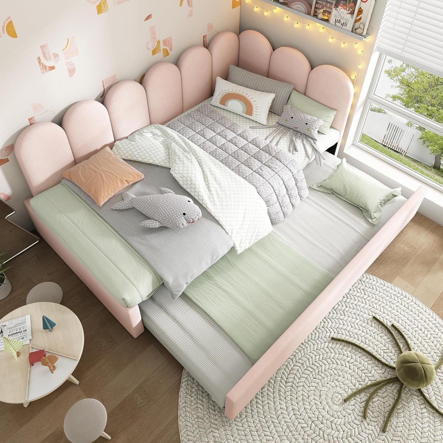 3FT Pink Velvet Pull Out Daybed Sofa Bed Guest Trundle Kids Girls Room