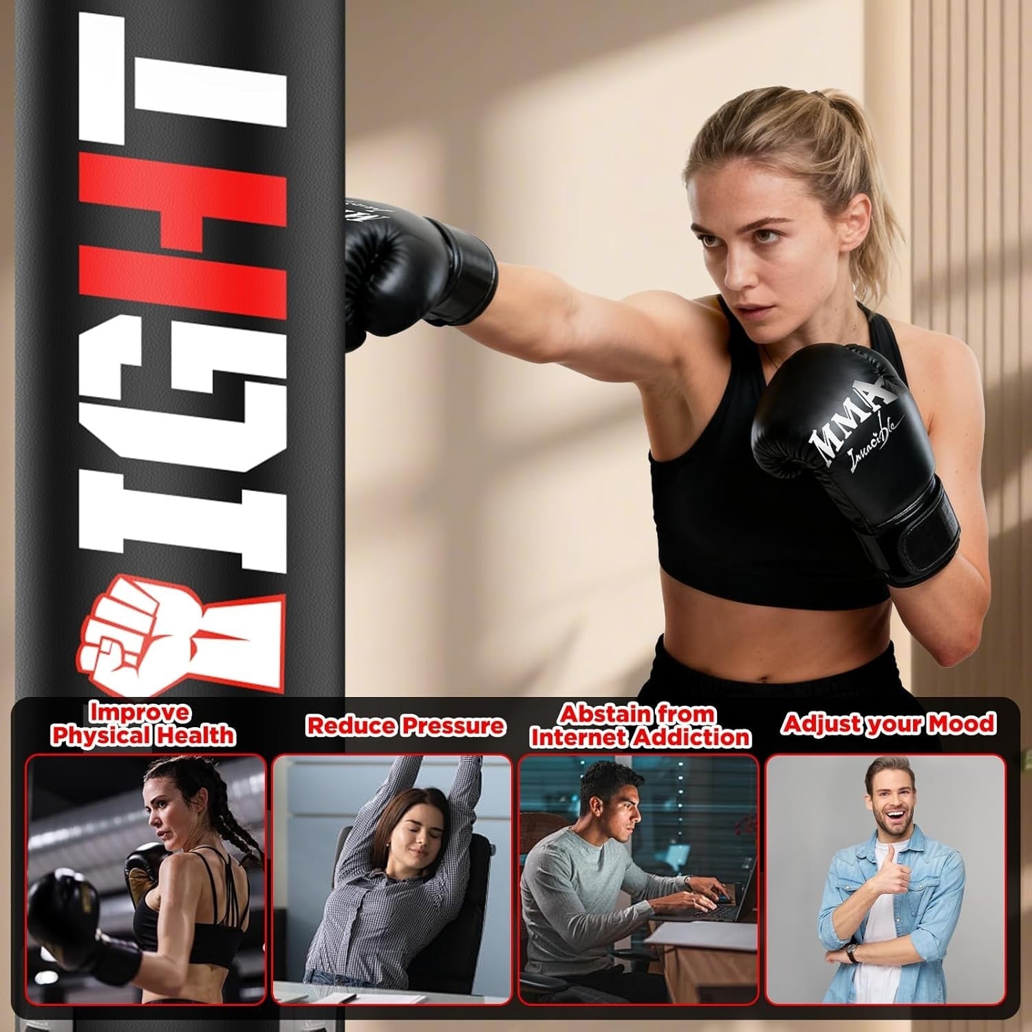 70in Free Standing Punching Bag Heavy Duty MMA Kickboxing Set