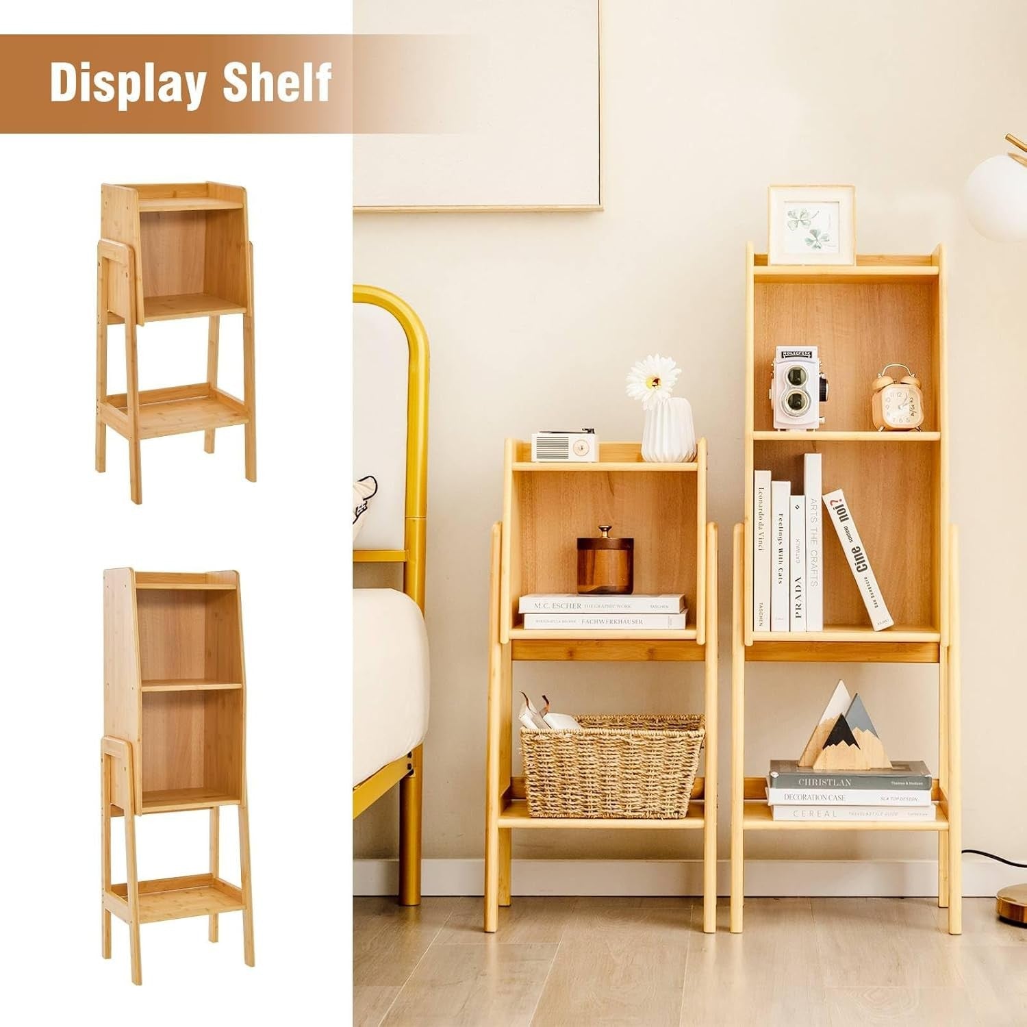 Bamboo 3/4 Tier Bookcase Storage Shelf Unit Wooden Display Rack for Home Office