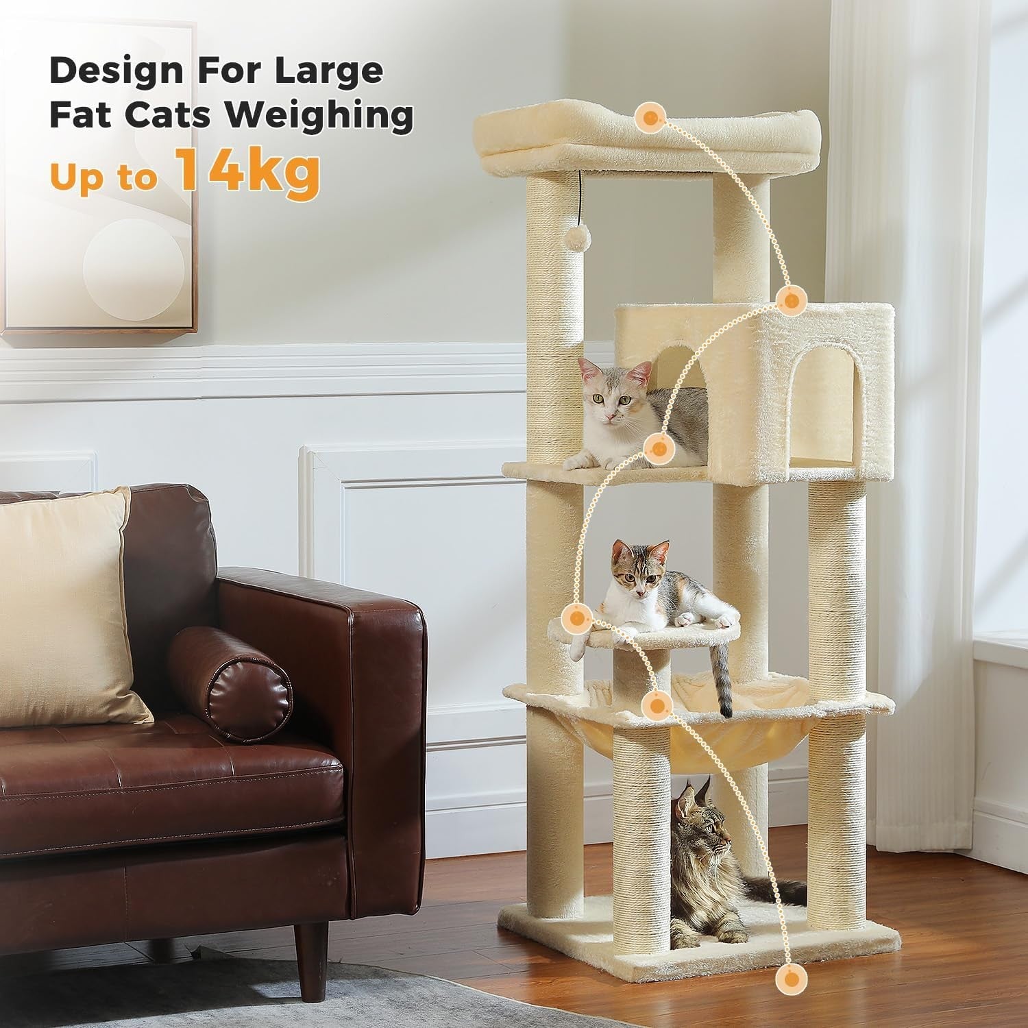 Large Cat Tree Tower 147cm Multi Level Thick Scratching Posts Condo