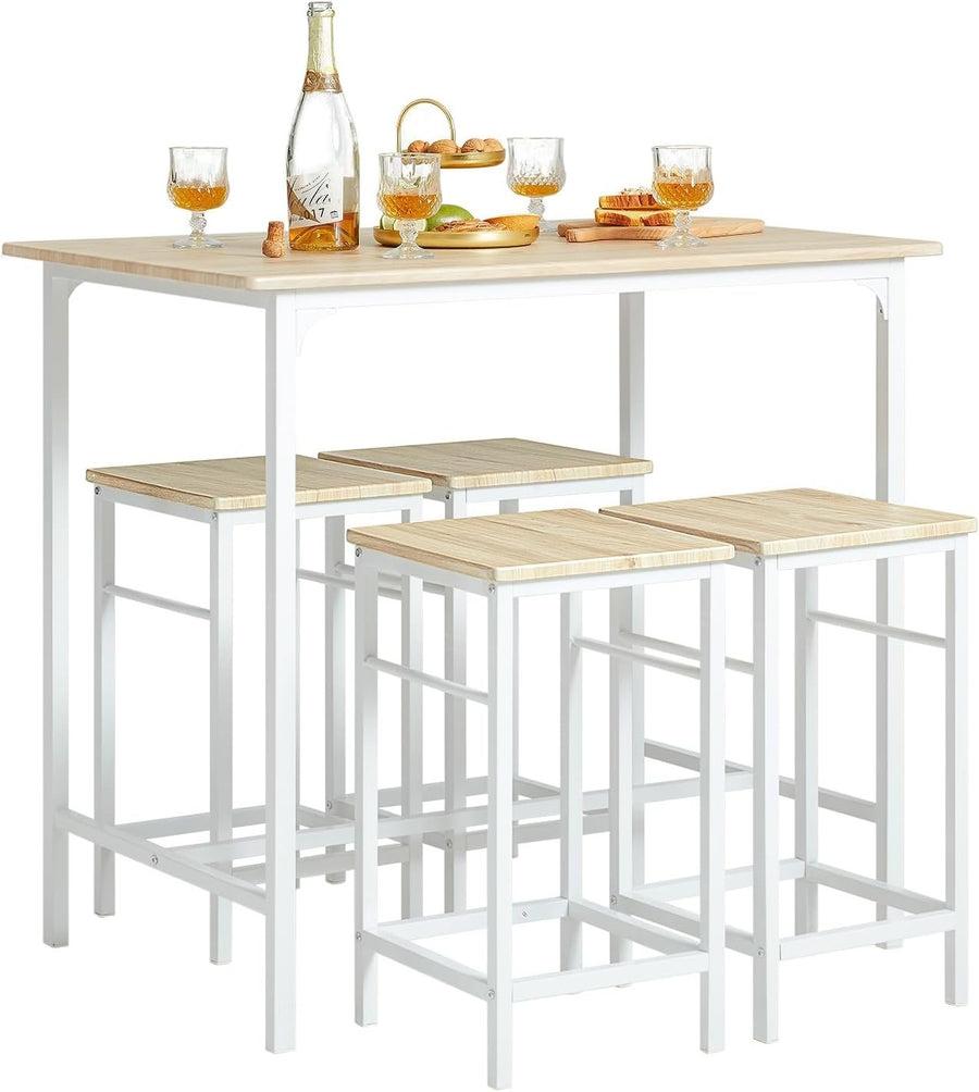5-Piece Breakfast Bar Table Set with 4 Stools, Space Saving Dining White Natural
