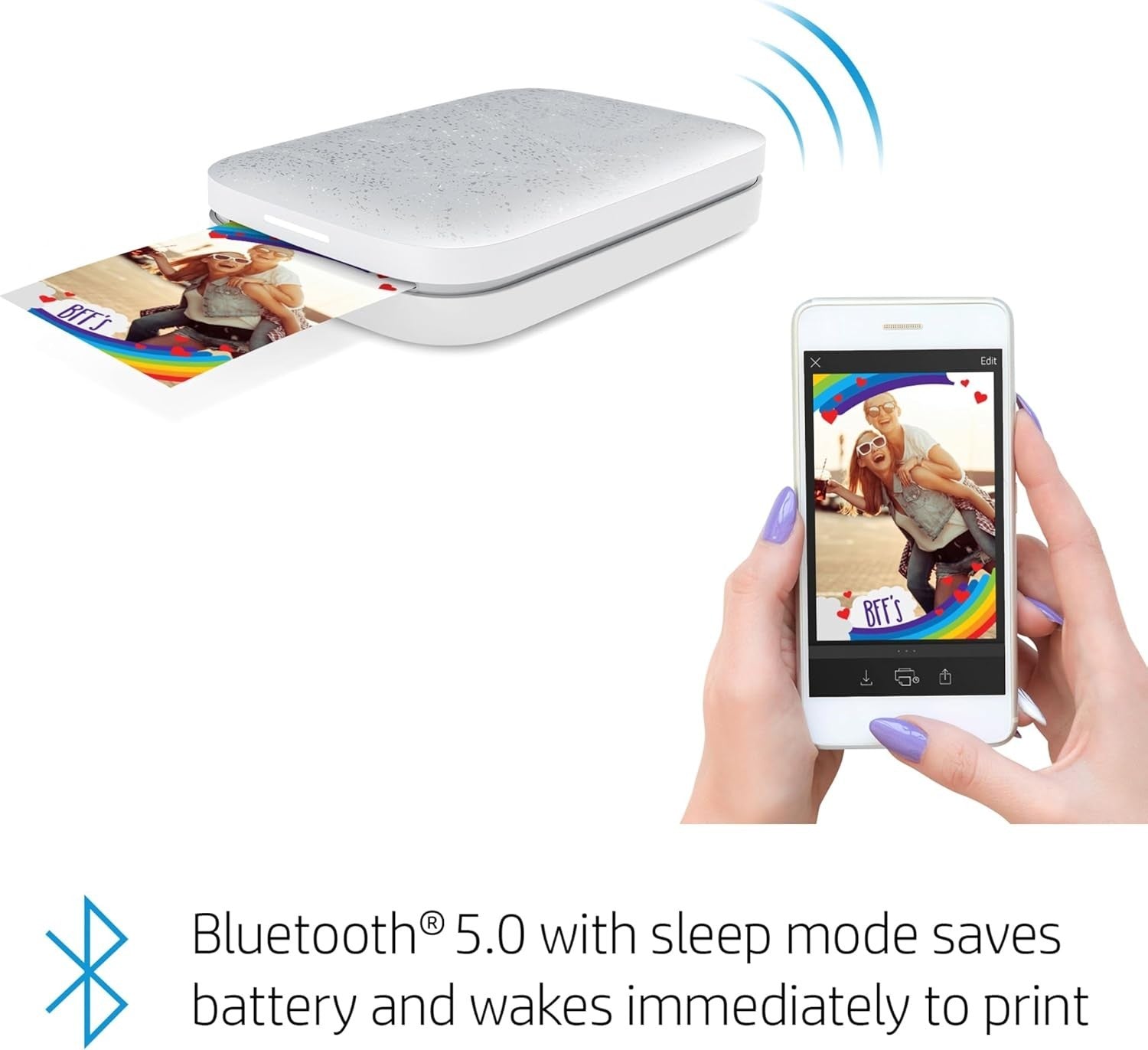White Portable 2x3 Photo Printer Bluetooth Mobile Instant Sticker Pics