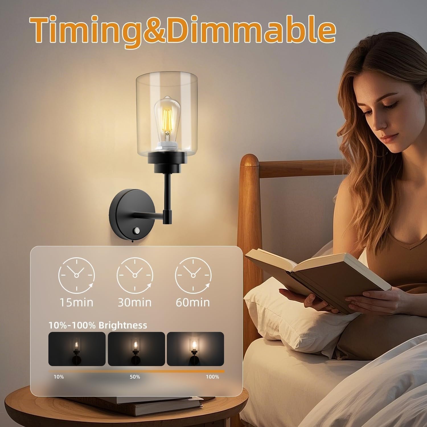 Wireless Battery Operated Wall Sconce Set of 2 with Remote, Dimmable, Black