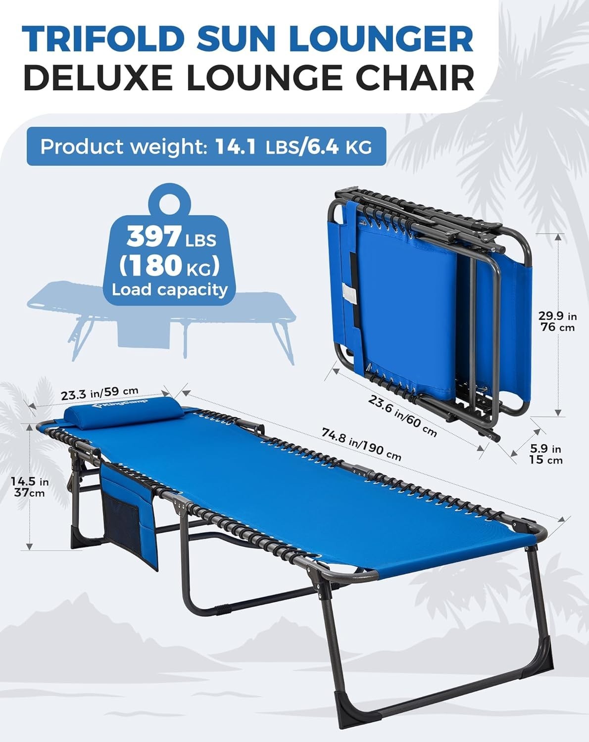Folding Sun Loungers Set of 2 Adjustable Outdoor Garden Pool Patio Relax Chairs