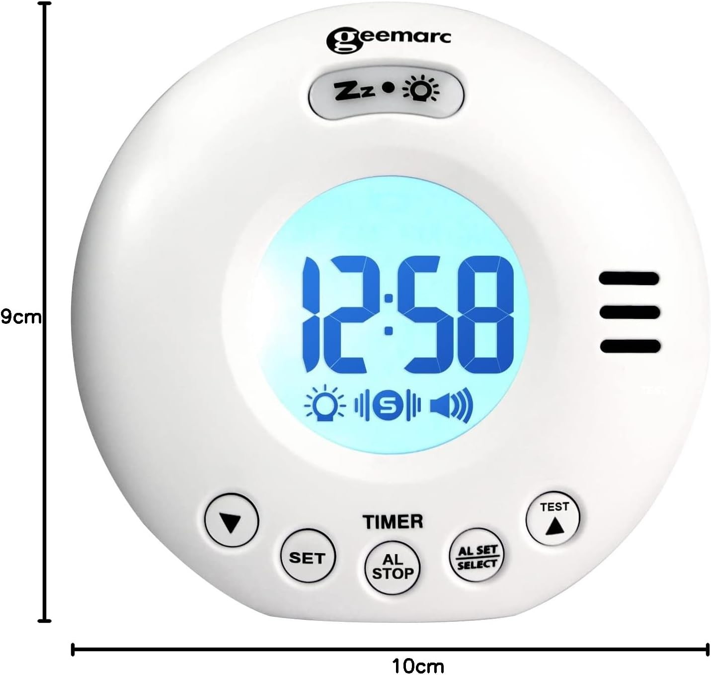 Vibrating Travel Alarm Clock White 75dB Loud Flashing Light Snooze