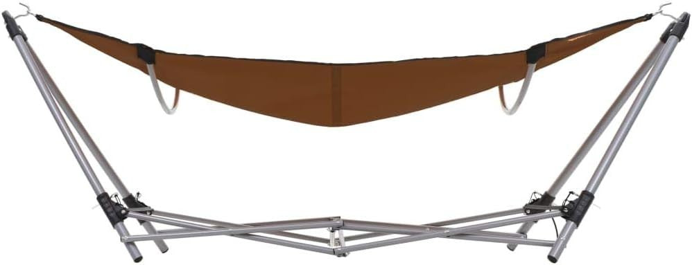 Brown Hammock with Foldable Steel Stand | 241x76x70cm Outdoor Patio Bed