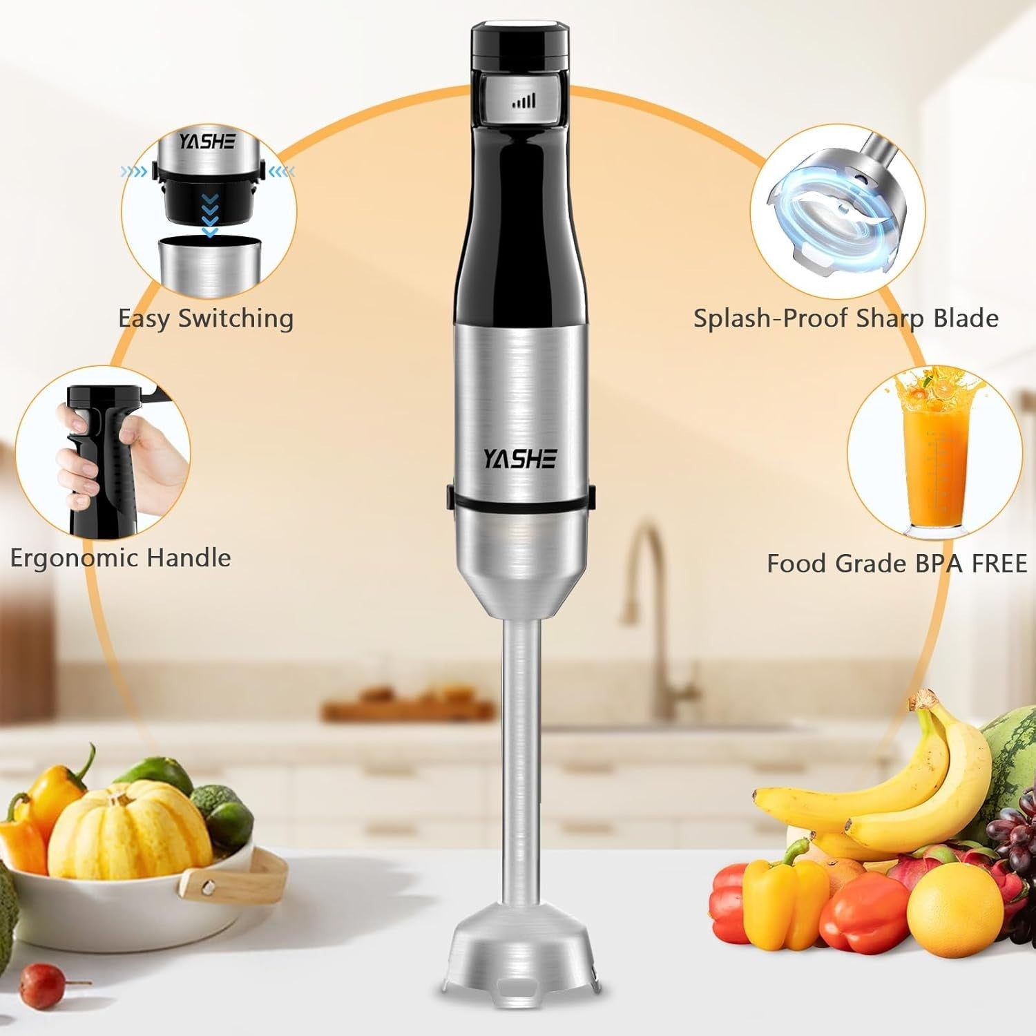 Powerful 5-in-1 Electric Hand Blender with Adjustable Speed & Multi Attachments