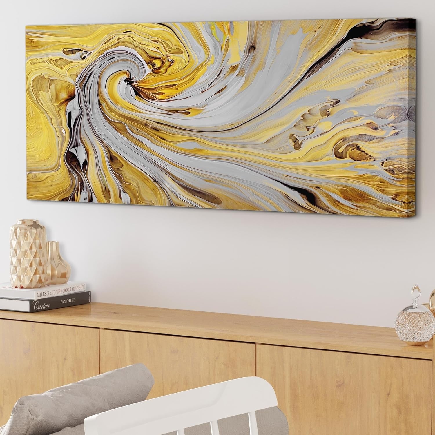 Large Abstract Canvas Wall Art Mustard Yellow Grey Modern Decor