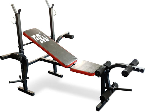 Adjustable Bench Press With Barbell Rack Foldable Home Gym Trainer