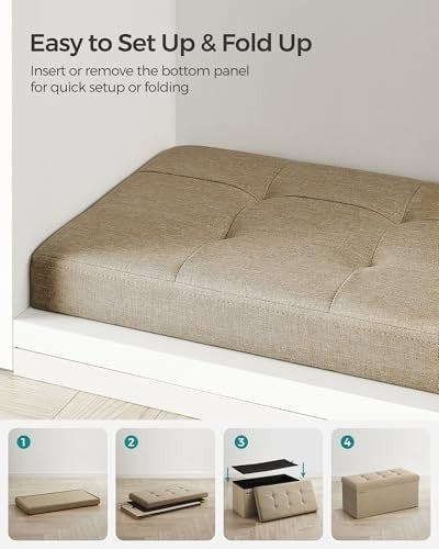 Camel Brown Folding Ottoman Bench 76cm Storage Seat Linen Footstool 89L Box