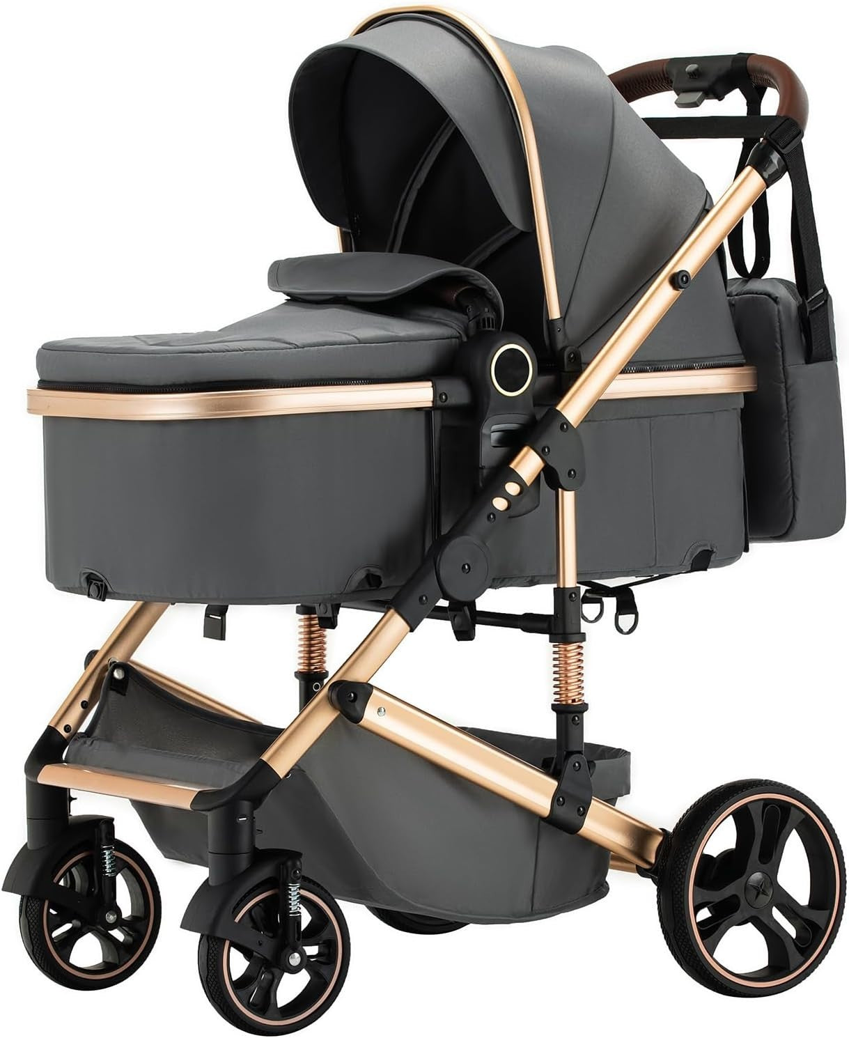 Dark Grey 3in1 Baby Pram Pushchair One-Touch Fold Travel System 22kg