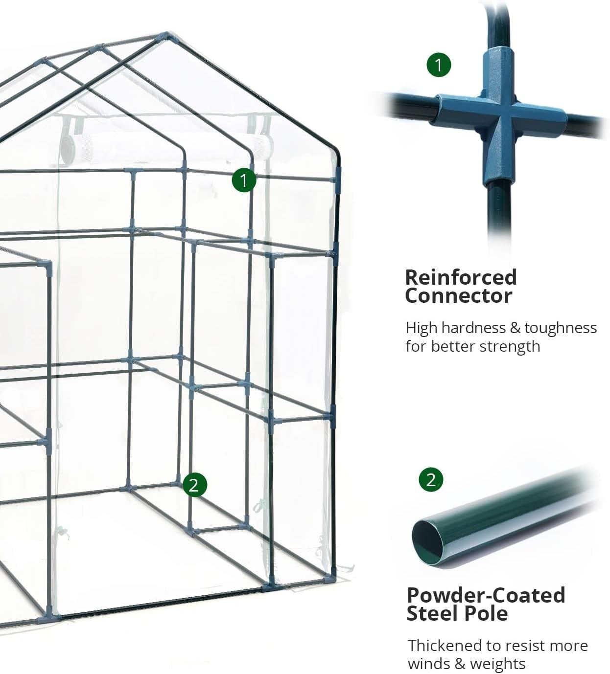 Large Walk-In Greenhouse with Shelves | Heavy Duty Clear PVC Cover | Steel Frame