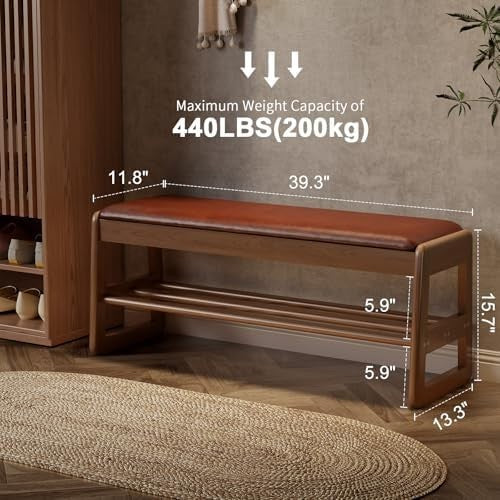 2-Tier Shoe Rack Bench with Flip-Top Storage Leather Cushion – Entryway