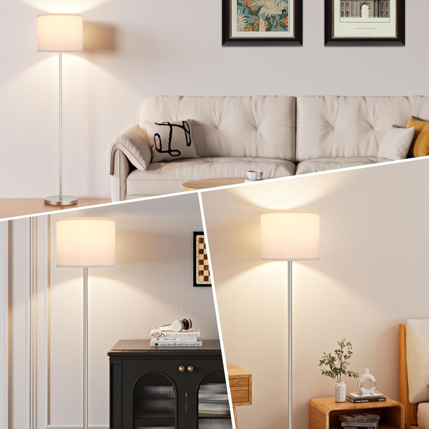 LED Floor Lamp with Remote Dimmable Brightness White Shade Modern Standing