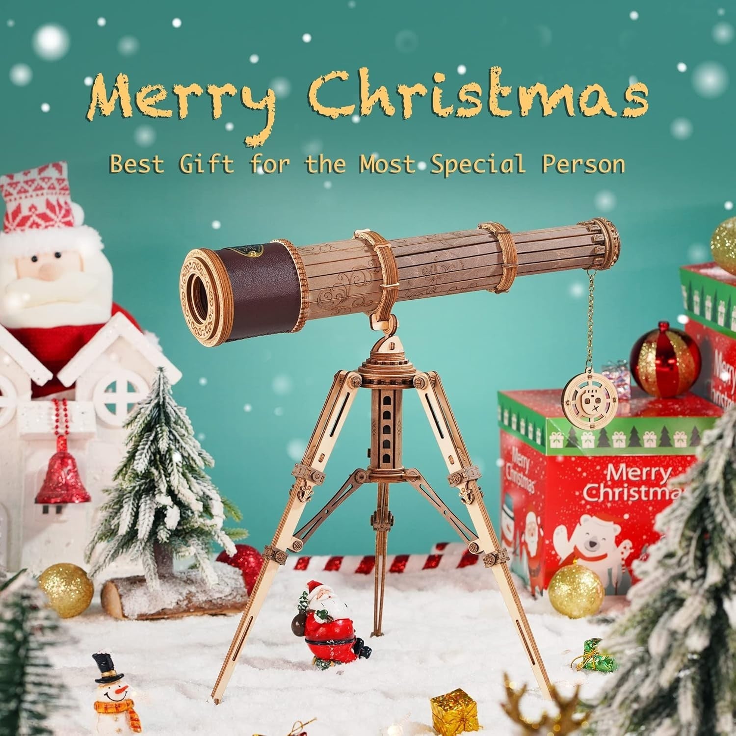 3D Wooden Telescope Puzzle DIY Model Kit Monocular Tripod STEM Gift
