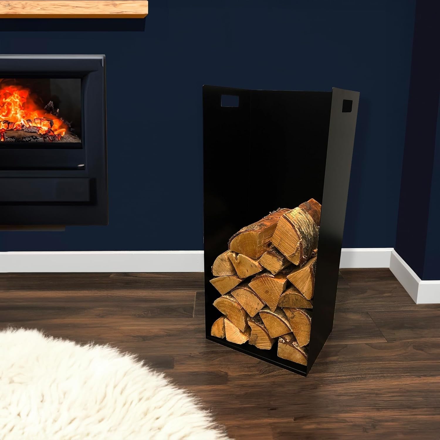 Extra Wide Indoor Firewood Log Holder - Heavy Duty Steel, Tall & Durable