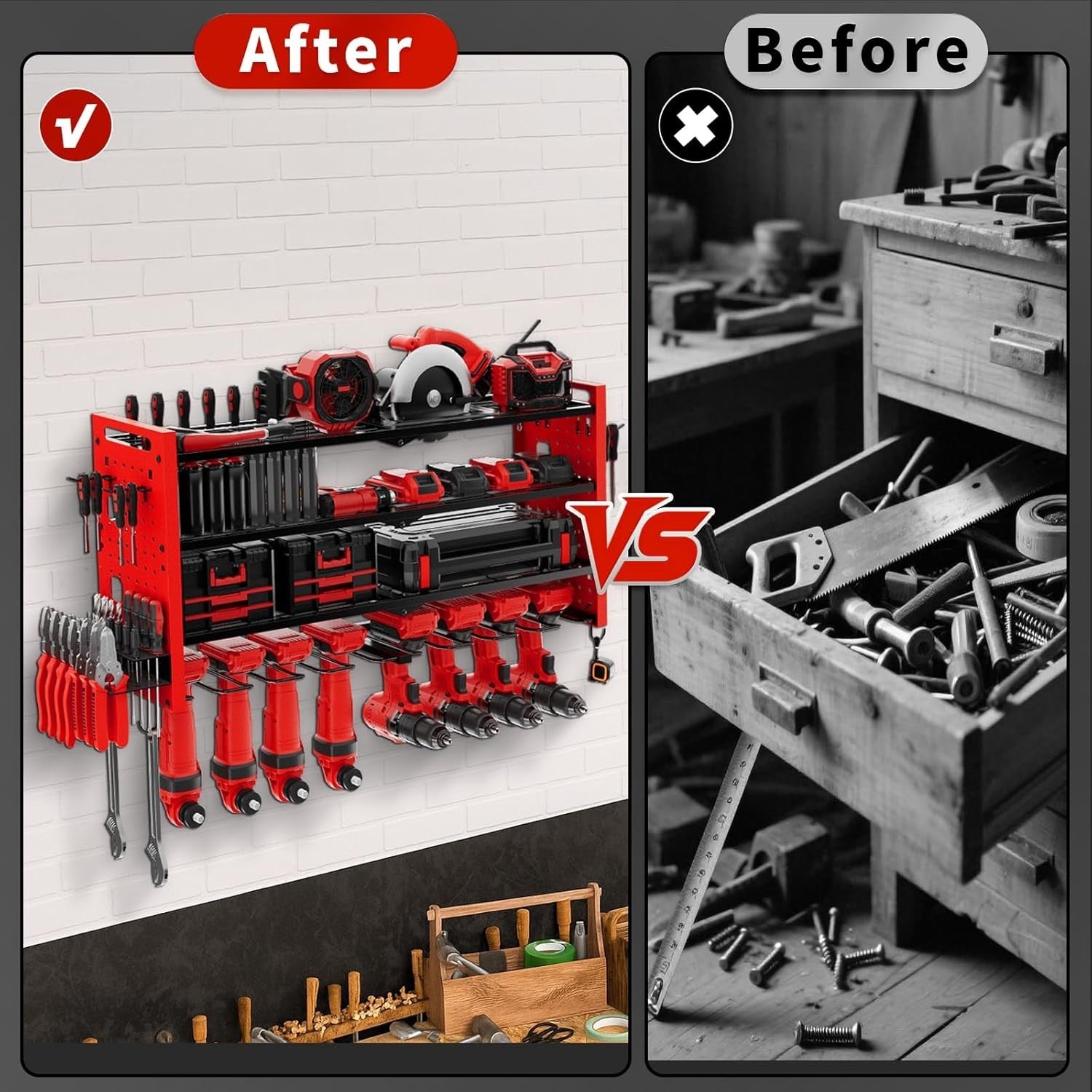 4-Layer Power Tool Rack 8 Drill Holders Heavy Duty Garage Storage Iron