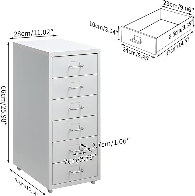 6 Drawer Metal File Cabinet with Wheels Tall Office Storage Unit, Rolling Locka