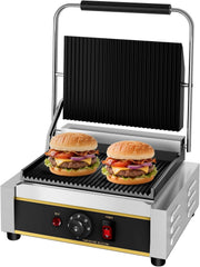 Commercial Electric Panini Press Grill Non-Stick Cast Iron Plate 2200W