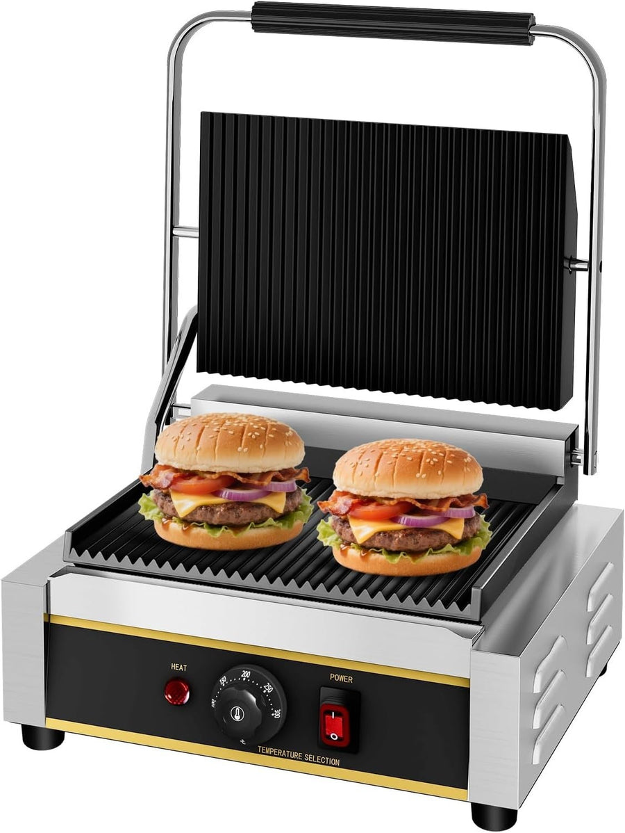 Commercial Electric Panini Press Grill Non-Stick Cast Iron Plate 2200W