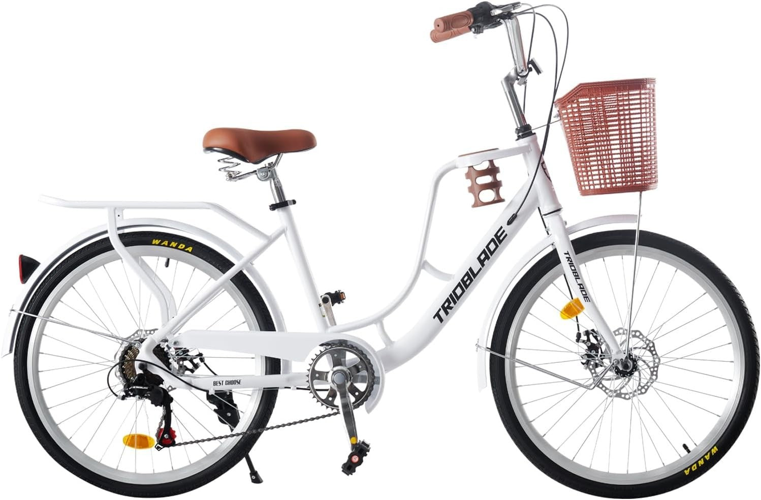 26-Inch Vintage City Bike for Women | 7-Speed, Dual Disc Brakes, Basket