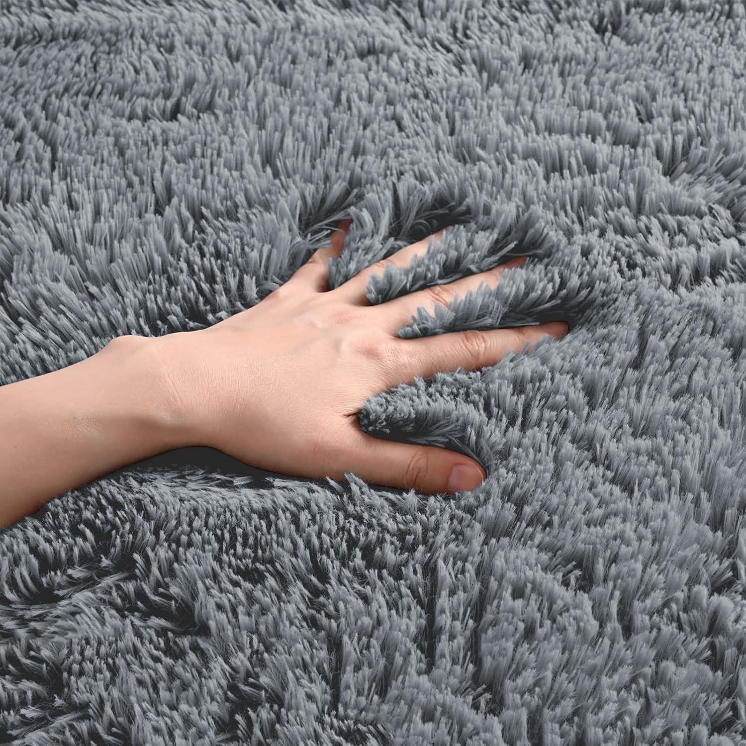 Grey Shaggy Area Rugs Set 2pcs 120x170cm Super Soft Non Slip Bedroom Rugs