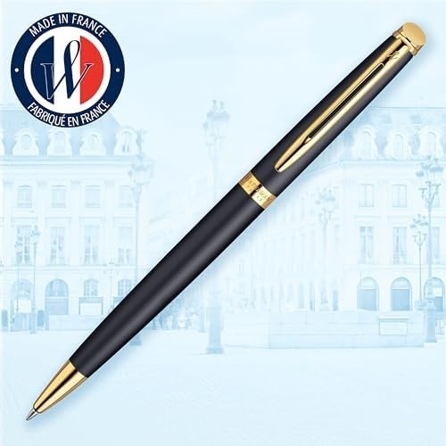 Luxury Ballpoint Pen – Matte Black Satin, 23K Gold Trim, Medium Blue Ink