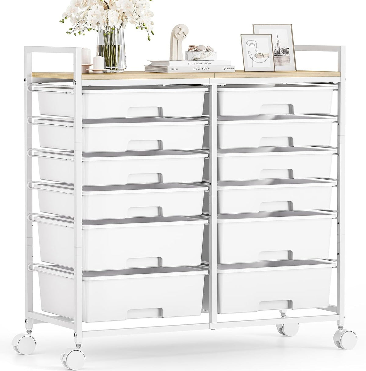 12 Drawer Rolling Storage Cart Craft Organizer Trolley White Wheels