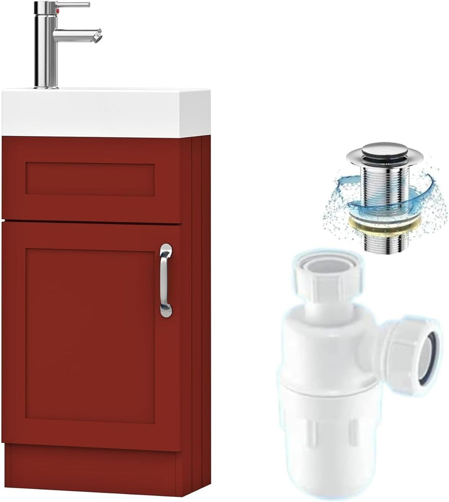 Slim 400mm Bathroom Vanity Unit with Basin Red Floor Standing Sink Cabinet