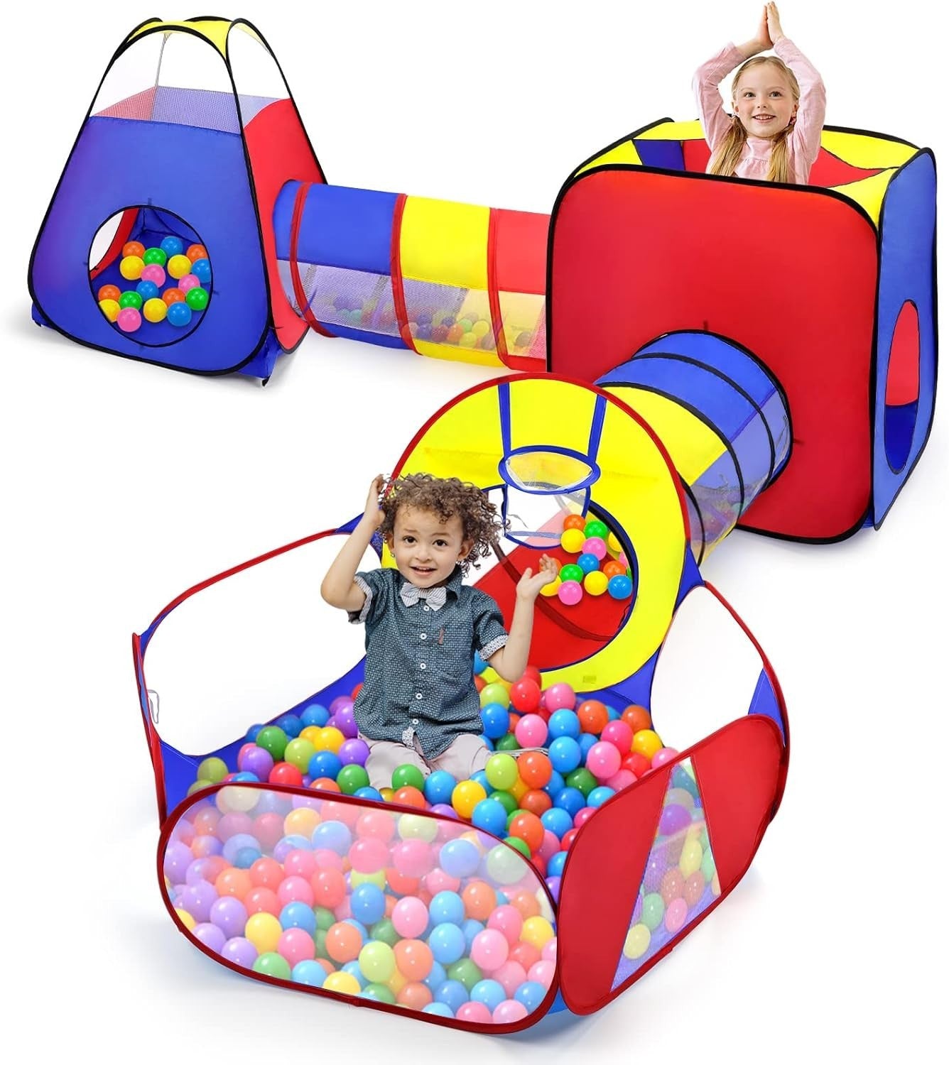 Kids 5in1 Pop Up Play Tent Tunnel & Ball Pit Indoor Outdoor