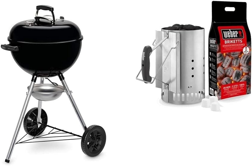 Charcoal BBQ Grill with Chimney Starter Set, Portable Outdoor Kettle