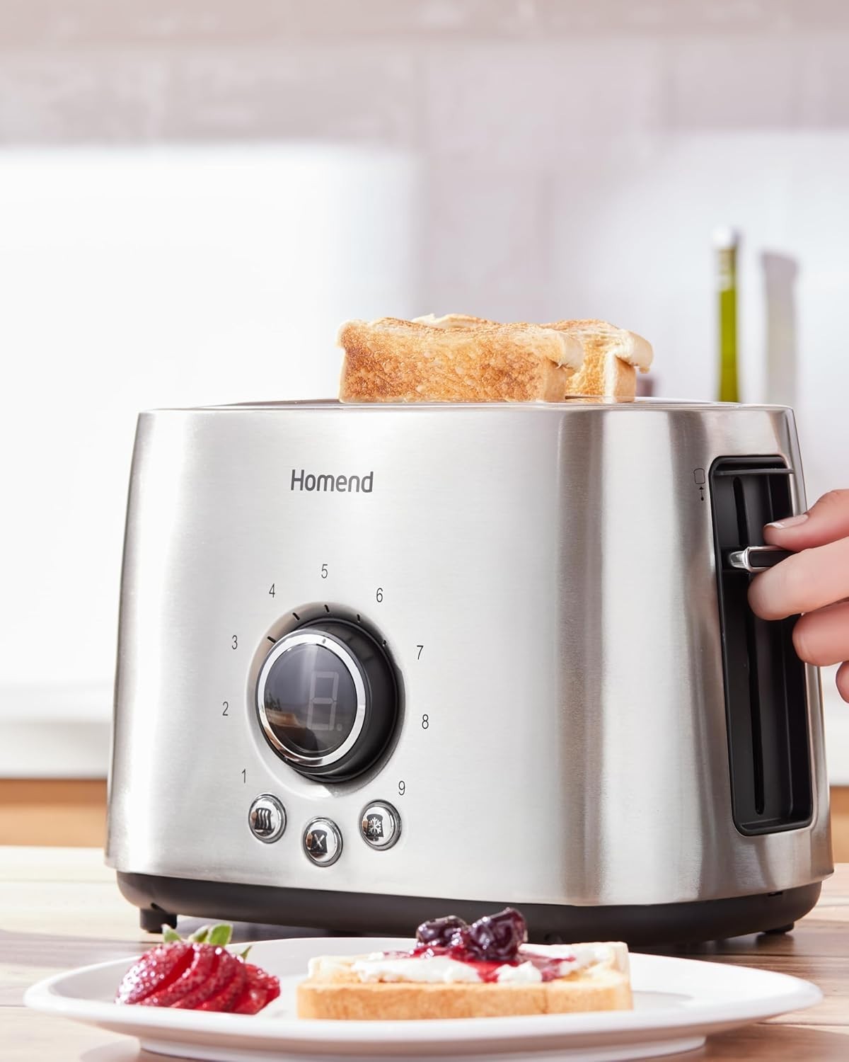 Premium 2-Slice Toaster 9 Browning Levels LED Display Wide Slots Silver