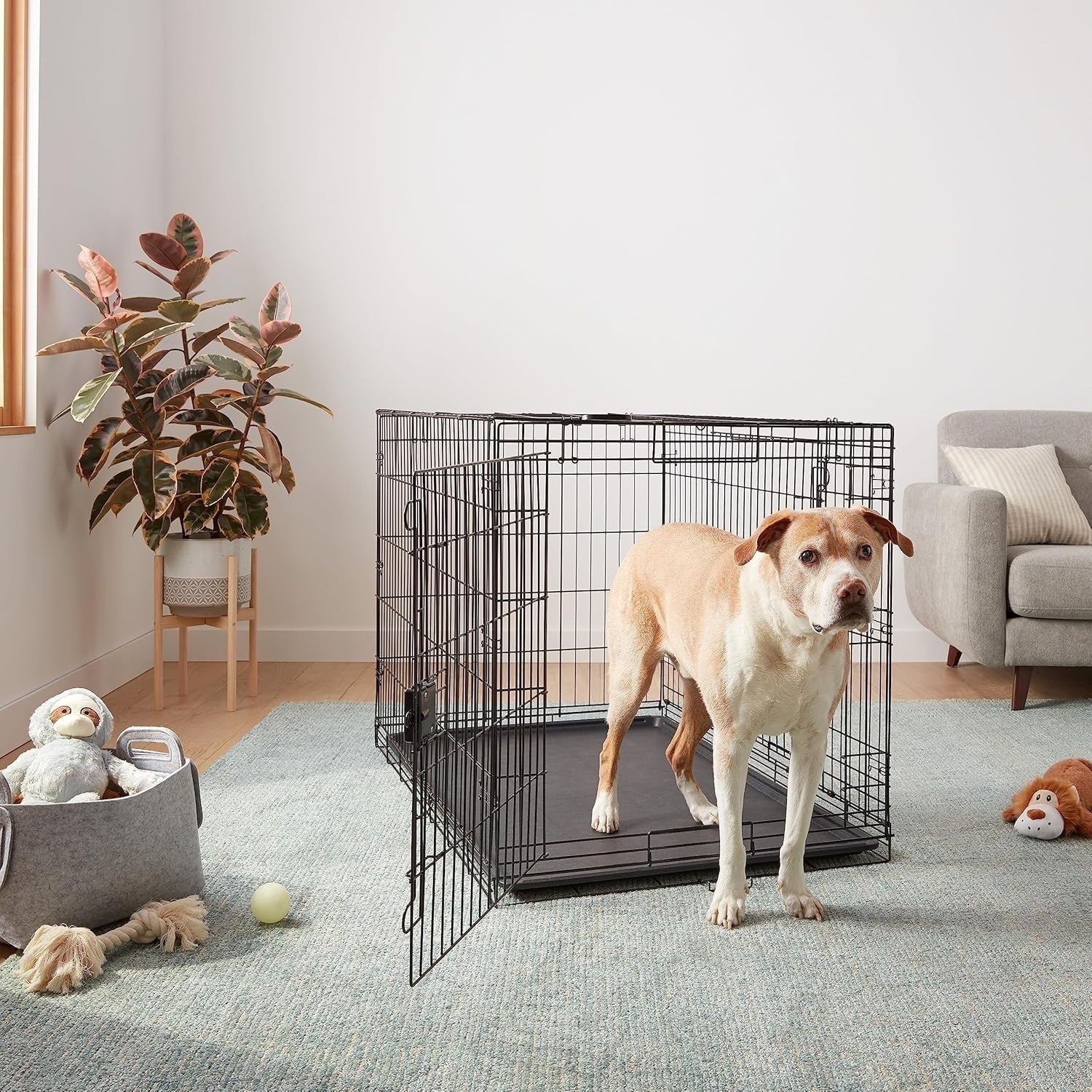 XXL Foldable Double Door Metal Dog Crate Cage with Tray 122cm Large