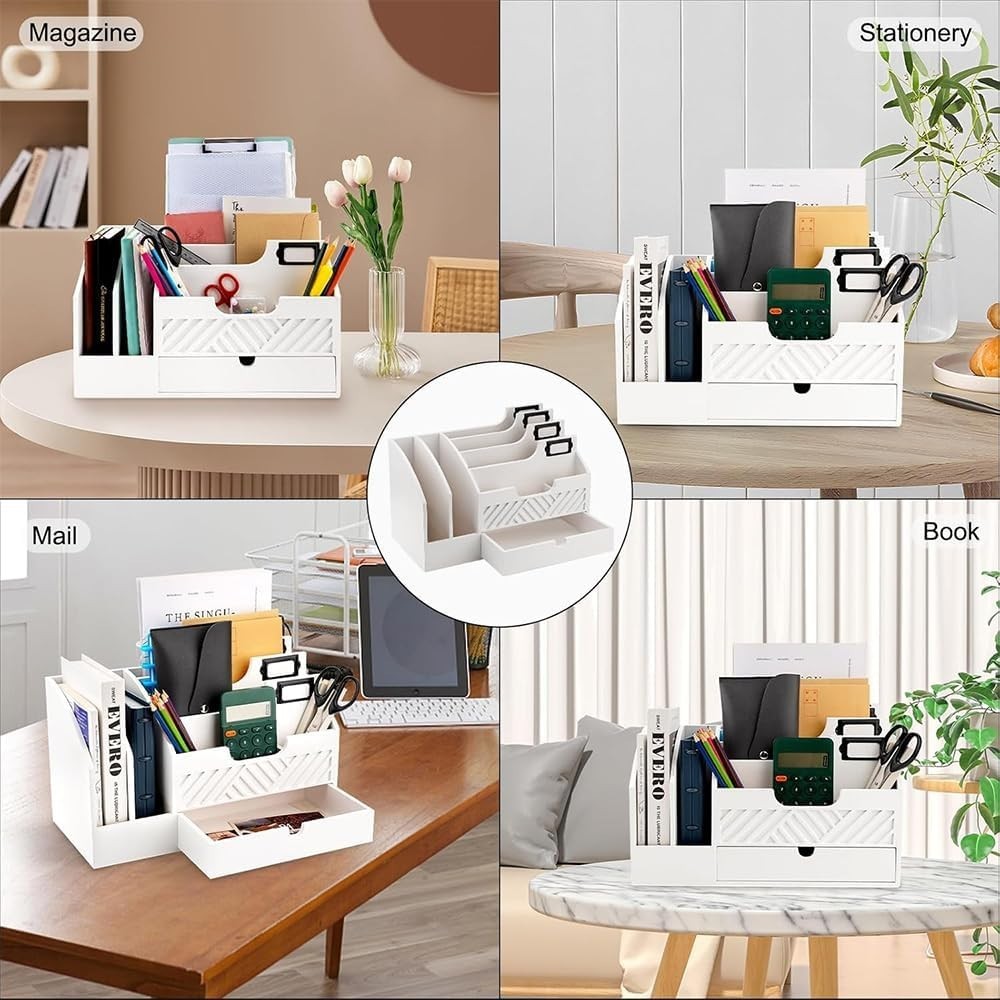 Wooden Desk Organizer Mail Sorter with Drawer | Office & Home Storage