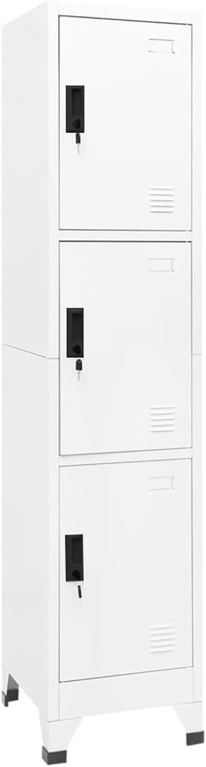 3 Door White Metal Locker Cabinet Lockable Storage Cupboard Office Gym 180cm