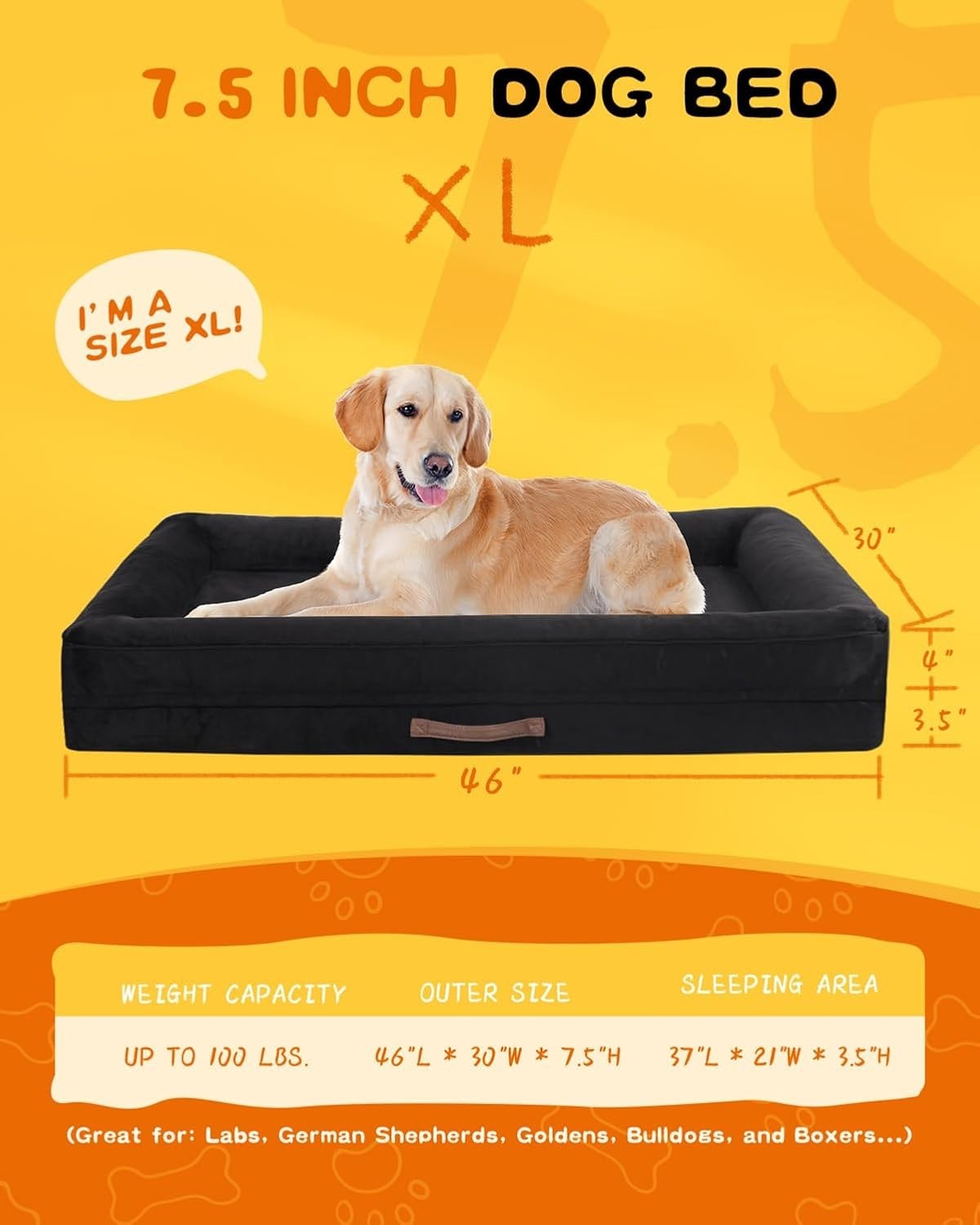 XL Orthopedic Dog Bed 117x76cm Waterproof Washable Black