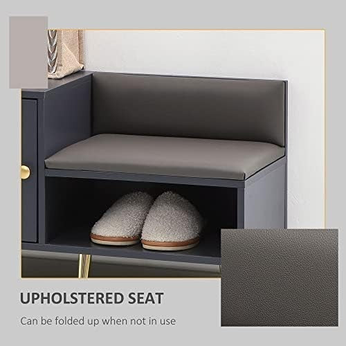 Grey Shoe Storage Bench with Cushion & Side Cabinet – Modern Hallway Seat