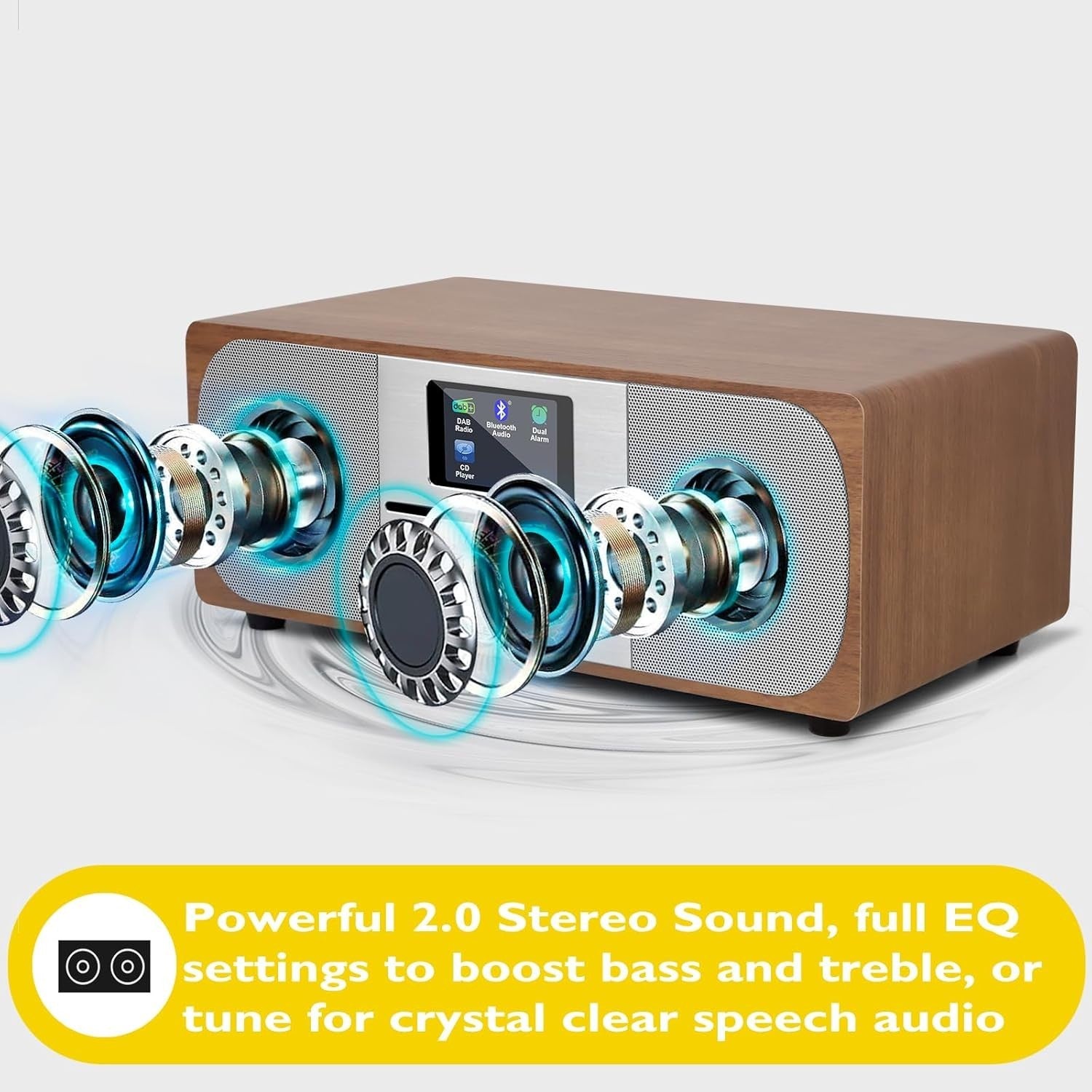 CD Player Hi-Fi System DAB+ Bluetooth 100W Stereo Wood Cabinet