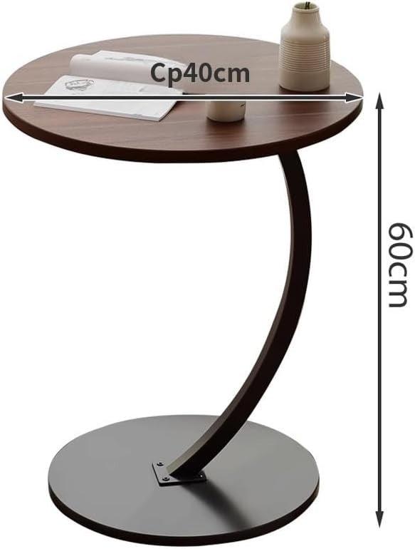 Slim Rustic Brown C-Shaped Side Table with Magazine Rack, Space-Saving