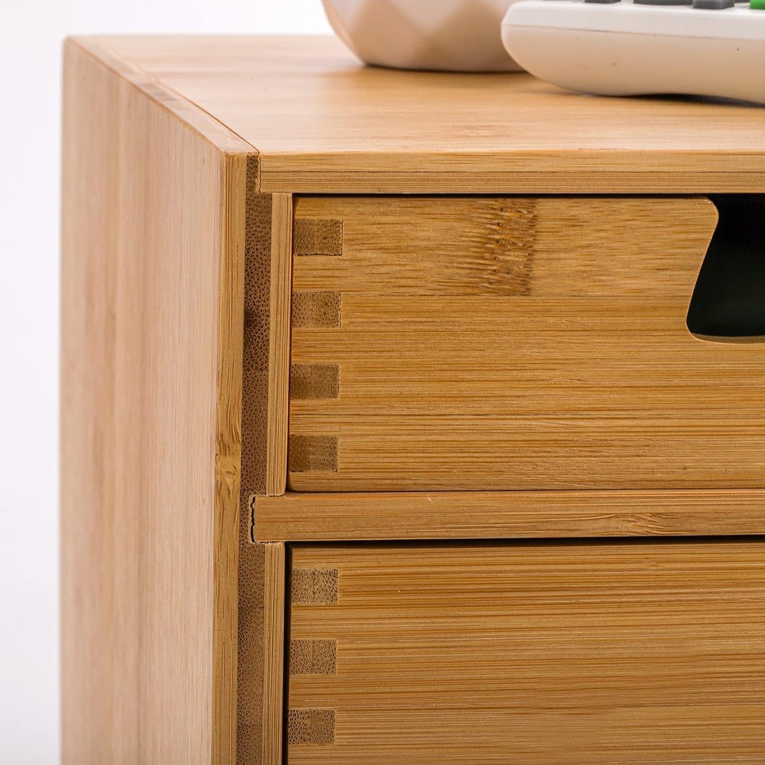 Natural Bamboo Desk Organizer 4-Drawer Desktop Storage Cabinet