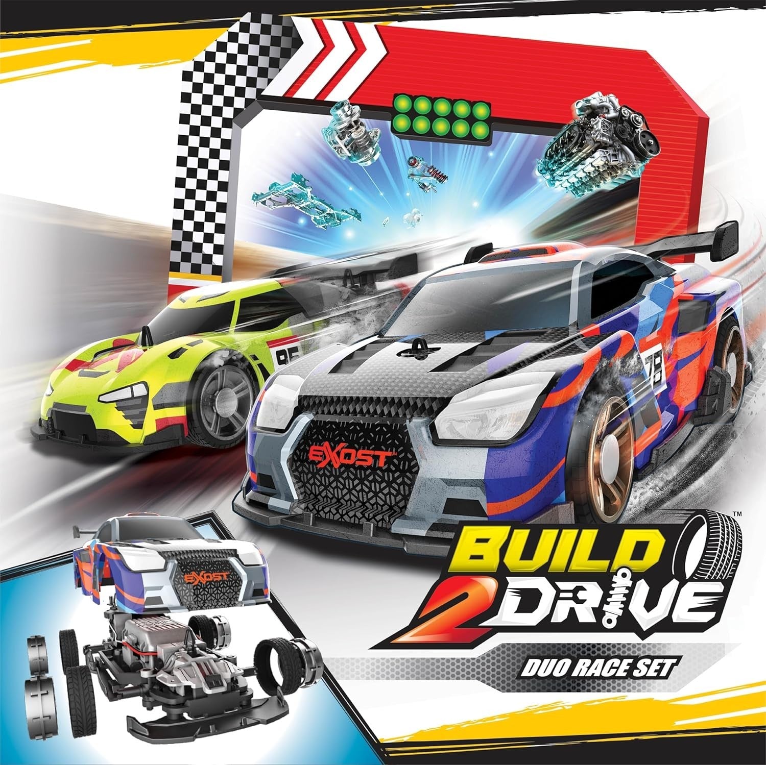 Build 2 Drive RC Car Duo Set for Kids 6+, 2.4GHz Cars w/ 20 Snap Parts