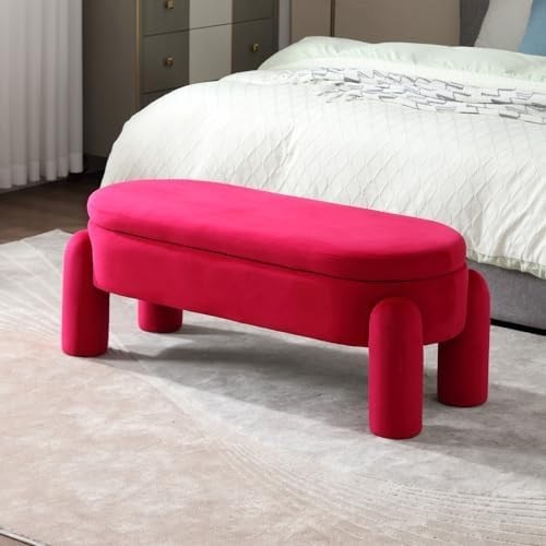 Rose Red Velvet Storage Ottoman Bench with Spacious Seat & Hidden Storage